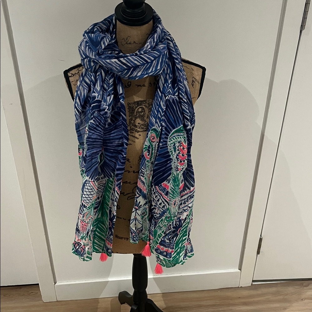 Lilly Pulitzer Blue and Pink tassels Scarf